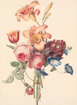 Different Flowers Bouquet Vintage Painting Wallpaper