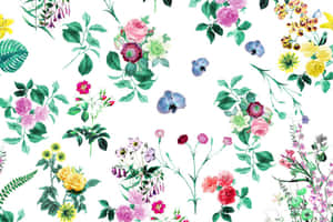 Different Flowers With Leaves Cute Floral Wallpaper