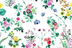 Different Flowers With Leaves Cute Floral Wallpaper