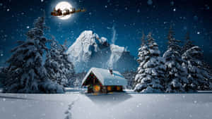 Digital Art Cool Christmas Cabin And Santa Claus Wallpaper