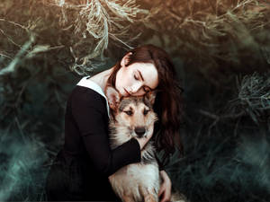 Digital Art Of A Dog And Girl Wallpaper