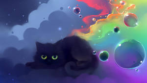 Digital Art Of Kawaii Cat Colorful Clouds Wallpaper