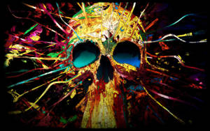 Dim Digital Art Of A Colorful Skull Wallpaper