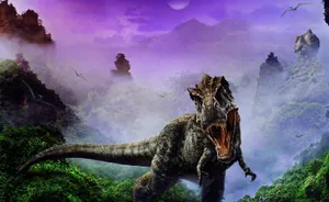 Dinosaur On Purple Landscape Wallpaper