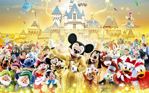 Disney Characters With Majestic Castle Wallpaper