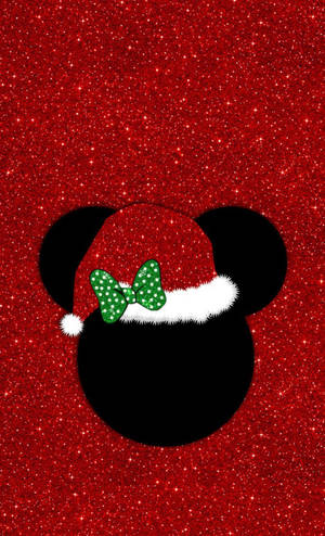 Disney Christmas Red Glittered Mickey Logo Wallpaper