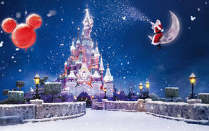 Disney Christmas Santa In Disney Castle Wallpaper