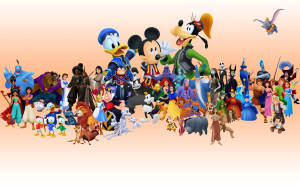 Disney Desktop Characters In White Wallpaper