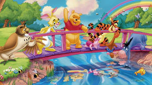 Disney Winnie The Pooh And Friends On A Bridge Wallpaper