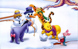 Disney Winnie The Pooh Making Snowman Wallpaper