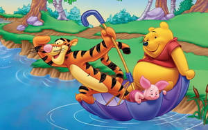 Disney Winnie The Pooh Sailing With Umbrella Wallpaper