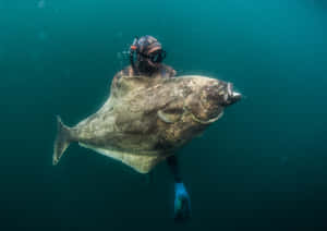 Diver_with_ Giant_ Halibut Wallpaper