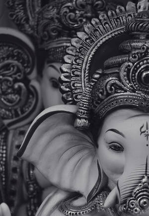 Divine Black And White Ganesha Illustration On Mobile Wallpaper