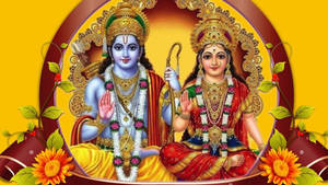 Divine Couple Ram Sita Against Floral Backdrop Wallpaper