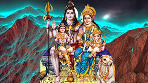 Divine Couple - Shiv Parvati With Their Offspring Wallpaper