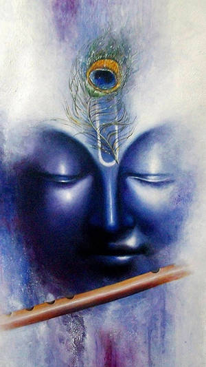 Divine Krishna Blue Face With Flute Wallpaper