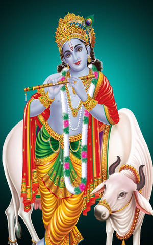 Divine Krishna With Sacred Cow - Mobile Phone Wallpaper Wallpaper