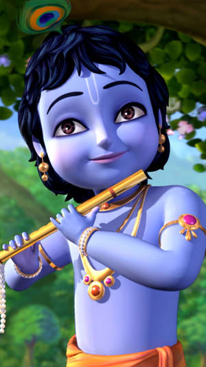 Divine Radiance Of Little Krishna Playing Flute In Hd Wallpaper
