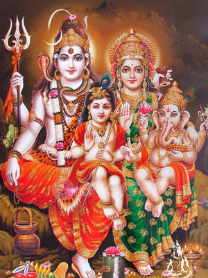 Divine Representation Of Lord Shiva's Family Wallpaper