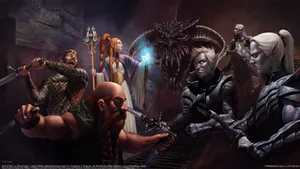 Dnd Dark Elf And Humans Face Off Wallpaper