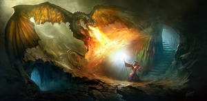 Dnd Dragon And Wizard Battle Wallpaper