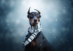 Doberman Pinscher On Winter Wallpaper