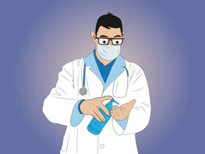 Doctor Using Sanitizer Artwork Wallpaper