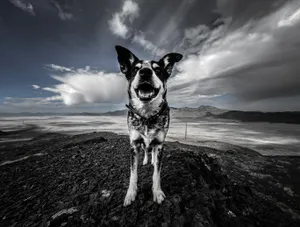 Dog And Mountain Scenery Wallpaper