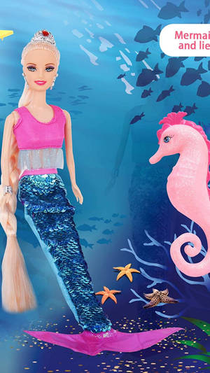 Doll Barbie Mermaid With Seahorse Wallpaper