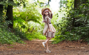 Doll With Briefcase In Forest Wallpaper