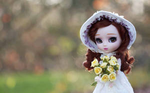 Doll With Yellow Bouquet Flowers Wallpaper