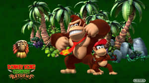 Donkey Kong In Action Against His Adversaries In An Exciting Arcade Game Setting. Wallpaper