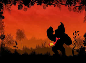 Donkey Kong In Action With Classic Arcade Background Wallpaper