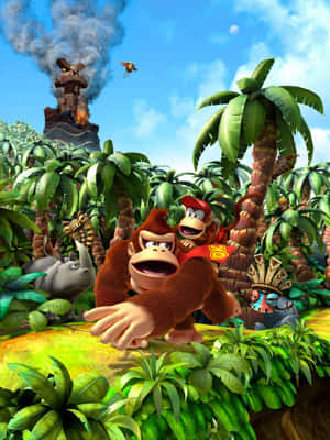 Donkey Kong Swinging Through The Jungle Wallpaper