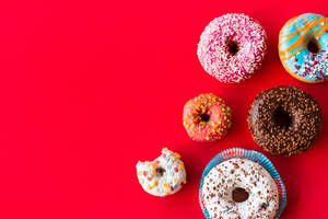Donuts Before Solid Red Color Wallpaper