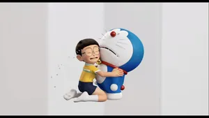 Doraemon And Nobita Striped Art Wallpaper