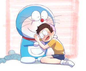 Doraemon And Nobita Teary Art Wallpaper