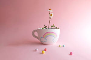 Download Cute Rainbow Cup With Flower Inside Free Stock Photo Wallpaper