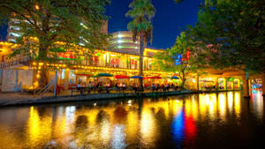 Downtown San Antonio Skyline Night Reflection Wallpaper