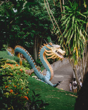 Dragon Statue At Garden Wallpaper