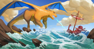Dragonite Attacking Boat Wallpaper