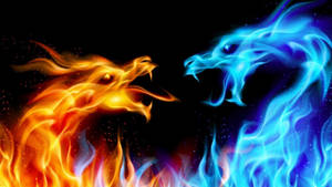 Dragons Red And Blue Flames Art Wallpaper