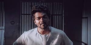 Dramatic Shot Of Master Vijay In Prison Wallpaper