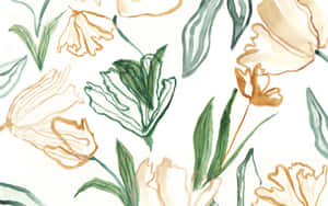 Drawing Desktop With Pink Flowers Wallpaper