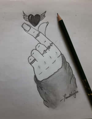Drawing Sketch Bts Finger Heart Wallpaper