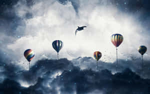 Dreamlike Balloonsand Whalein Clouds Wallpaper