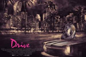 Drive Movie Artwork Sittingon Car Wallpaper