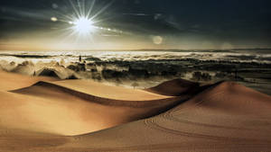 Dunes, Clouds, Trees And Desert Sun Wallpaper