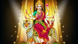Durga Devi Mounting Her Tiger Wallpaper