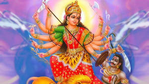 Durga Devi Slaying Mahishasura Wallpaper